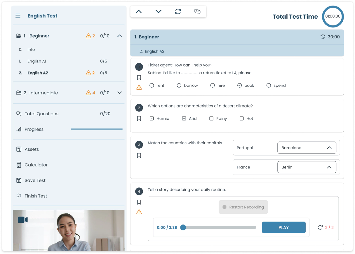 Test interface displaying questions