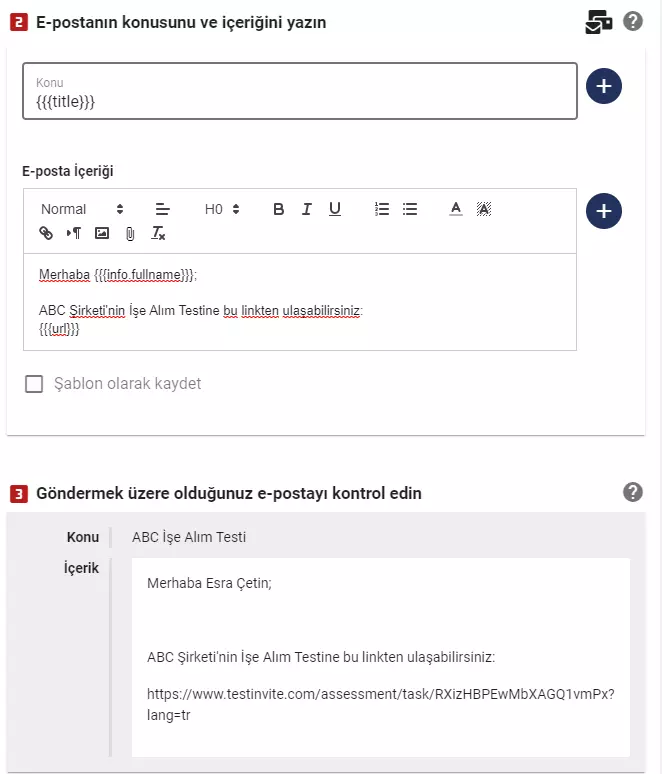 Sınav adaylarına kişiselleştirilmiş davet e-postası şablonu hazırlama